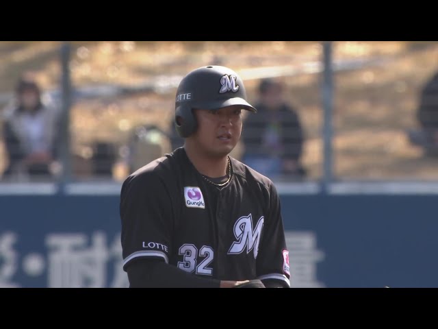 【プレシーズンマッチ】ついに勝ち越し!! マリーンズ・佐藤都志也 ライトの頭を超える大きなタイムリーヒット!!  2024年3月3日 埼玉西武ライオンズ 対 千葉ロッテマリーンズ