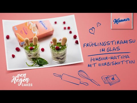 Himbeer-Matcha Tiramisu mit Manner Eierbiskotten